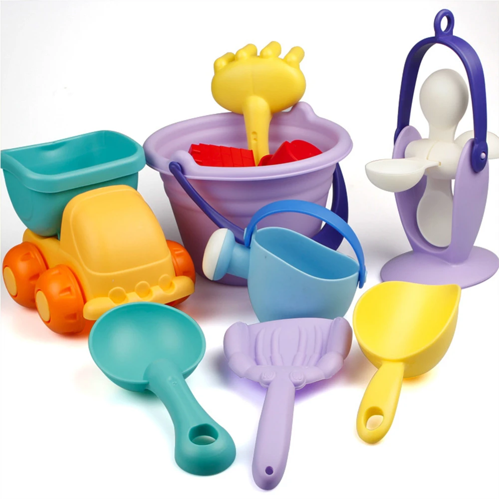 

High Quality Silicone Beach Toys For Children SandBox Set Sand Molds Summer Outdoor Fun Dune Tool Mesh Bag Sand Toys Kid Gift