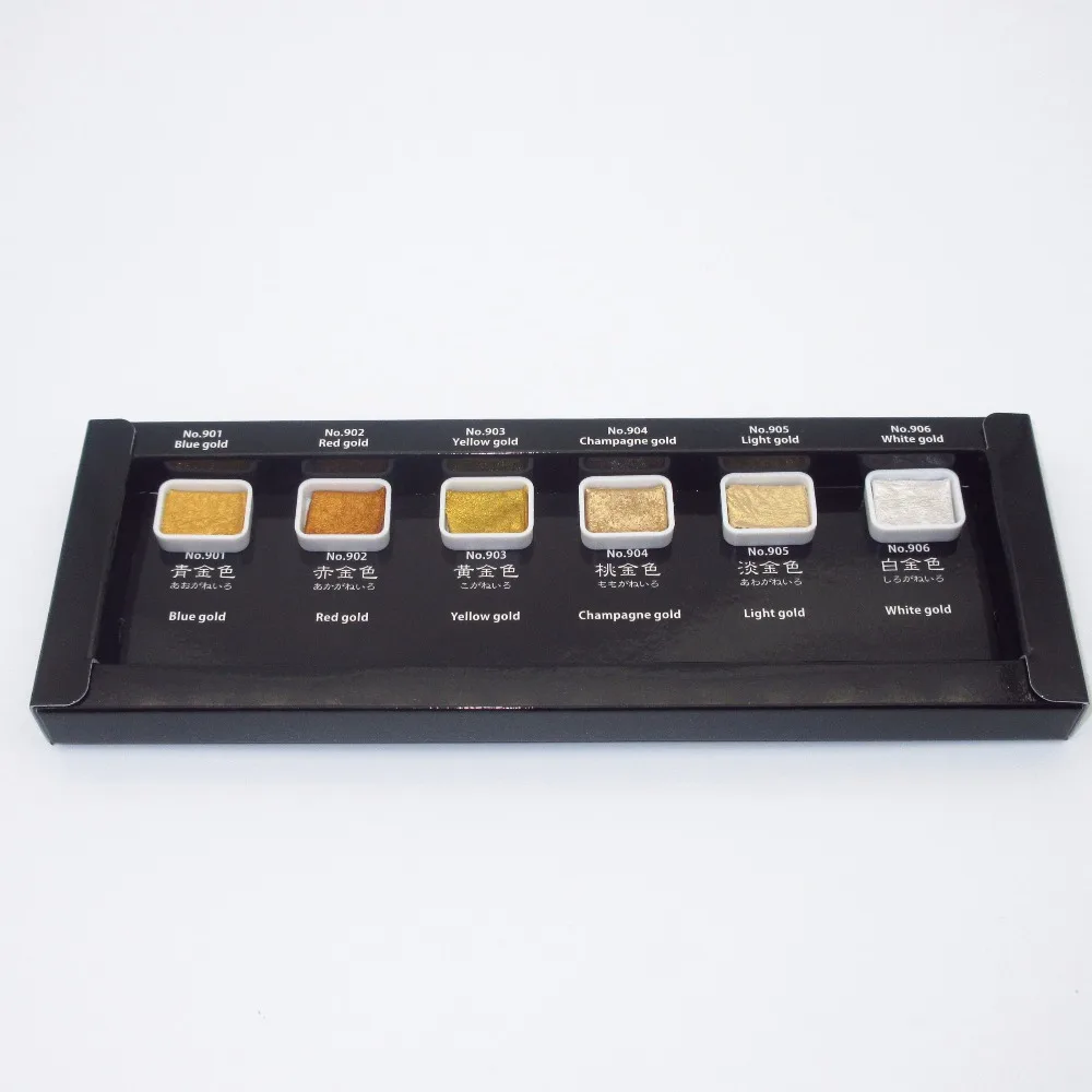 Kuretake Paint GANSAI TAMBI Starry Colors Solid Watercolor Paint Mini Set Original Metallic Gold Paints Japan 5