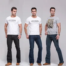 Men Classic Mid Rise Boot Cut Leg Slightly Flared Bell Bottom Jeans Denim Pants