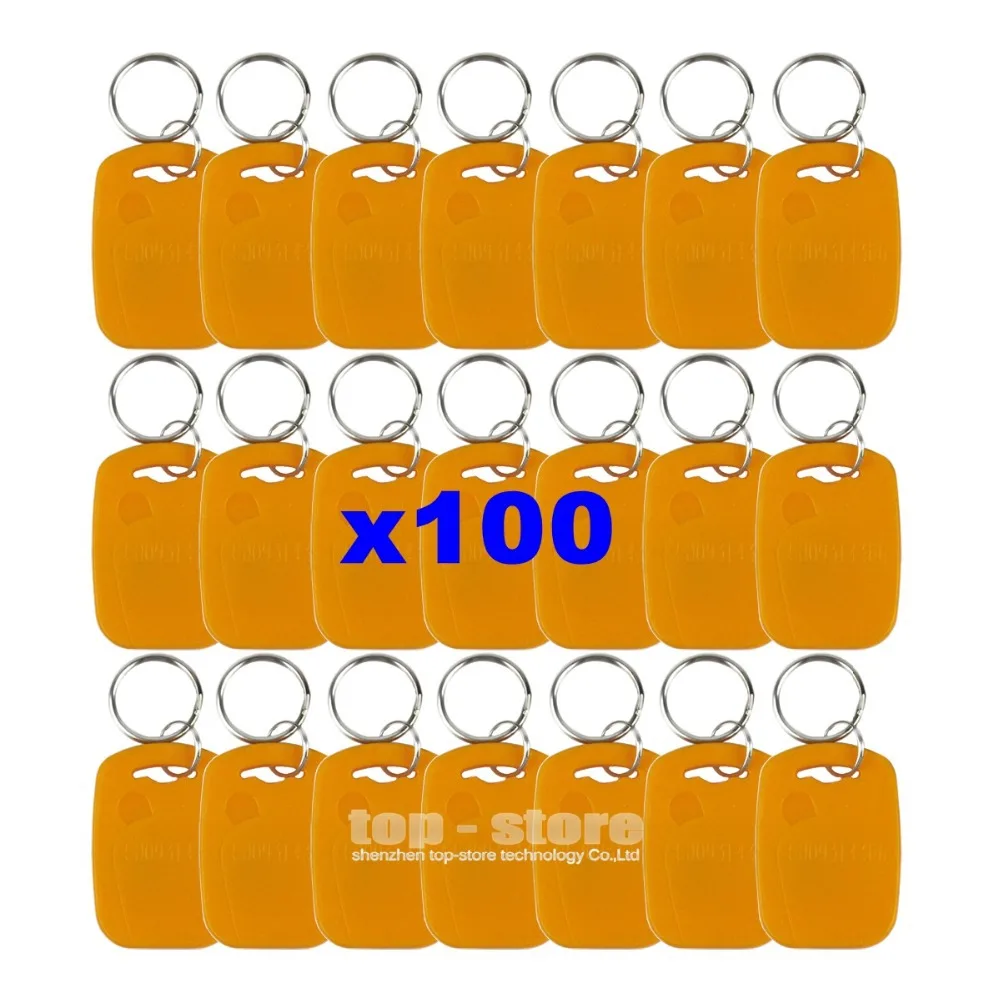

DIYSECUR 100pcs/lot Rfid 125Khz Proximity Rfid ID Card Keychain Key Tags Keyfobs For Door Key Yellow