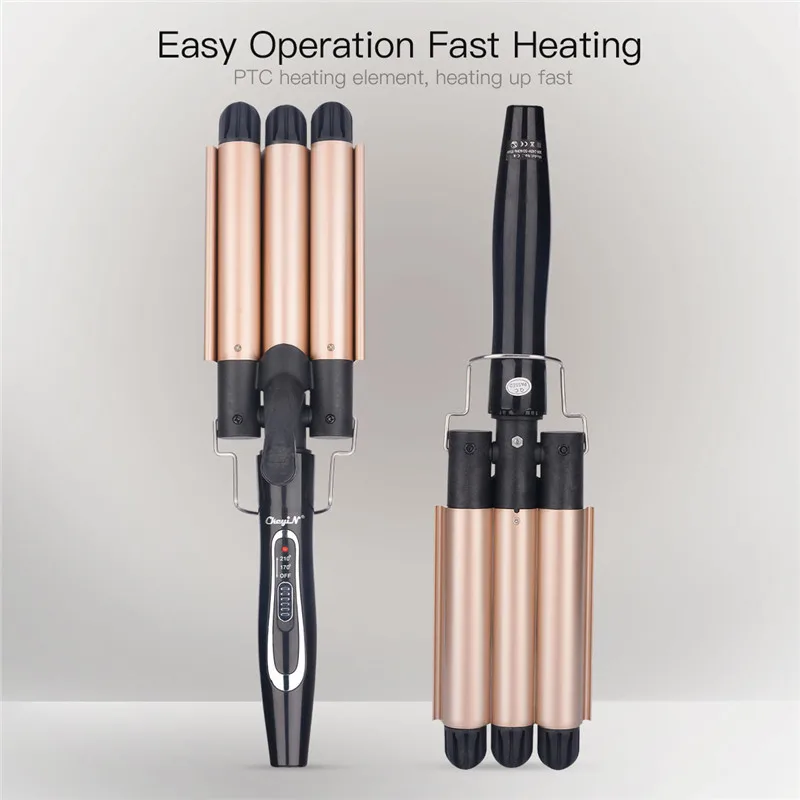 

3 Barrels Tourmaline Ceramic Hair Curler Temperature Adjustable Wave Perm Splint Curling Iron Wand with Heat-resistant Glove