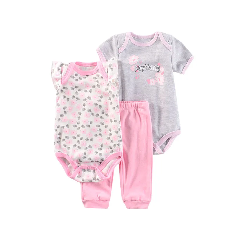 Комплекты одежды для малышей хлопковые комплекты одежды из 3 предметов с цветочным принтом для мальчиков комплекты одежды для девочек Белый боди с цветочным принтом+ серые боди+ штаны - Цвет: color as photo