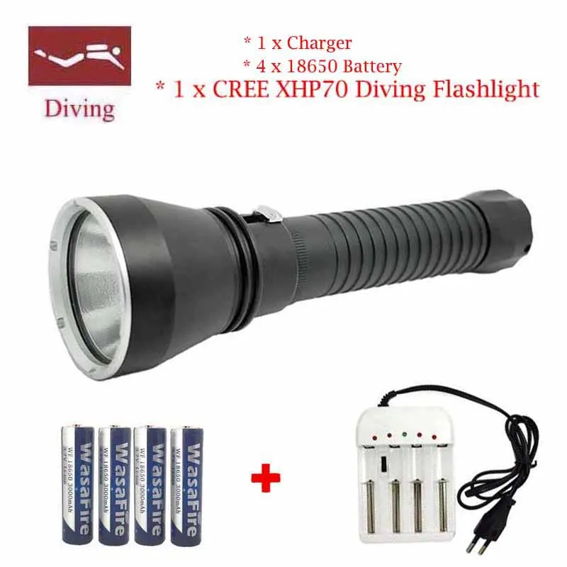 

LED Diving Flashlight 5000 Lumen XHP70 Underwater 100M Waterproof LED Diving Flashlight Lantern with 4 * 18650 Battery + Charger