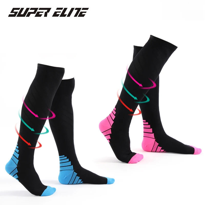 Супер Элитные Брендовые спортивные носки, высокие компрессионные многофункциональные конкурентоспособные носки Coolmax компрессионный Гольфы спортивные для женщин