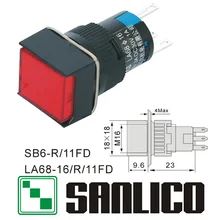 Interruptor de botão quadrado iluminado xb6ecw4j2p xb6ecw3b1p la68 las1 lay16 sb6r/11fd retorno momentâneo da mola 16mm
