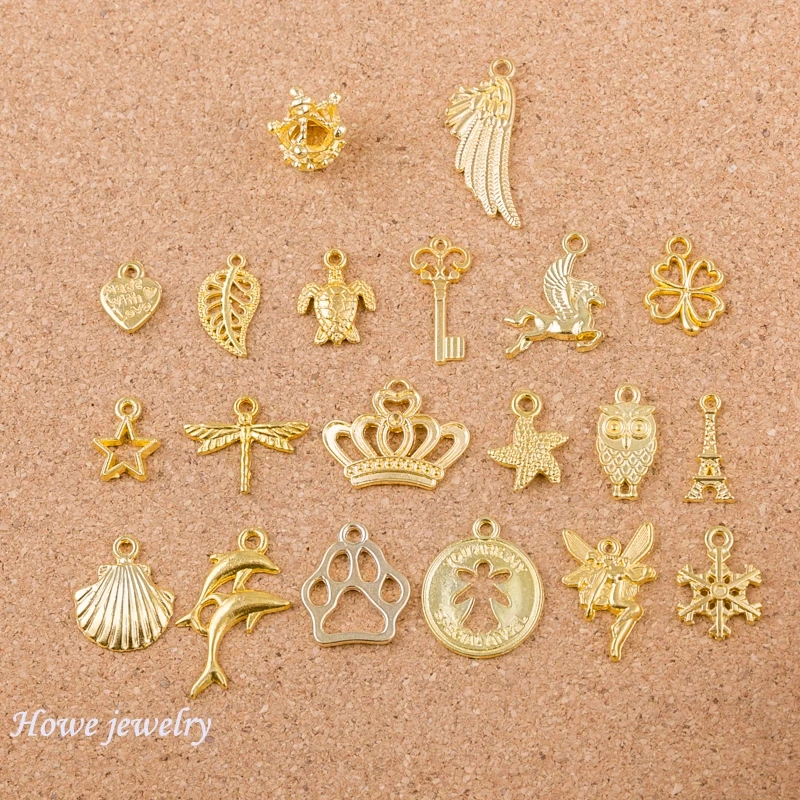 

Mixed 40pcs angel crown shell wings shape Charms Gold-color Fit Bracelets Necklace DIY Metal Jewelry Making Q005