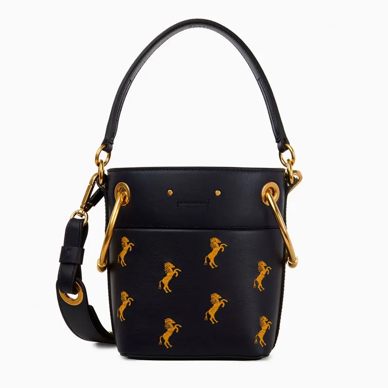 

2018 new women's shoulder bag with the bucket bag pony embroidery mini hand strap shoulder Messenger bag