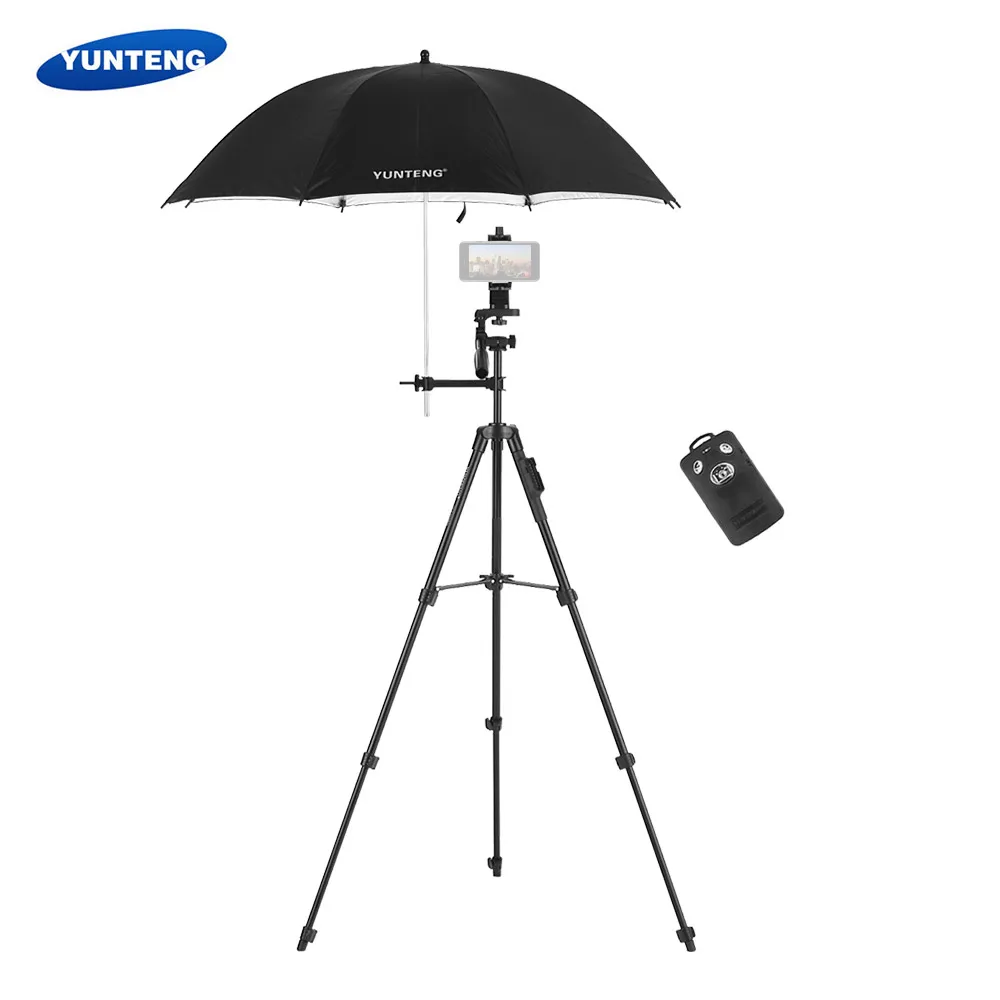 

YUNTENG Original Portable 4-Section Tripod with Umbrella Phone Holder Remote Controller for Phone for DSLR ILDC DV Cameras