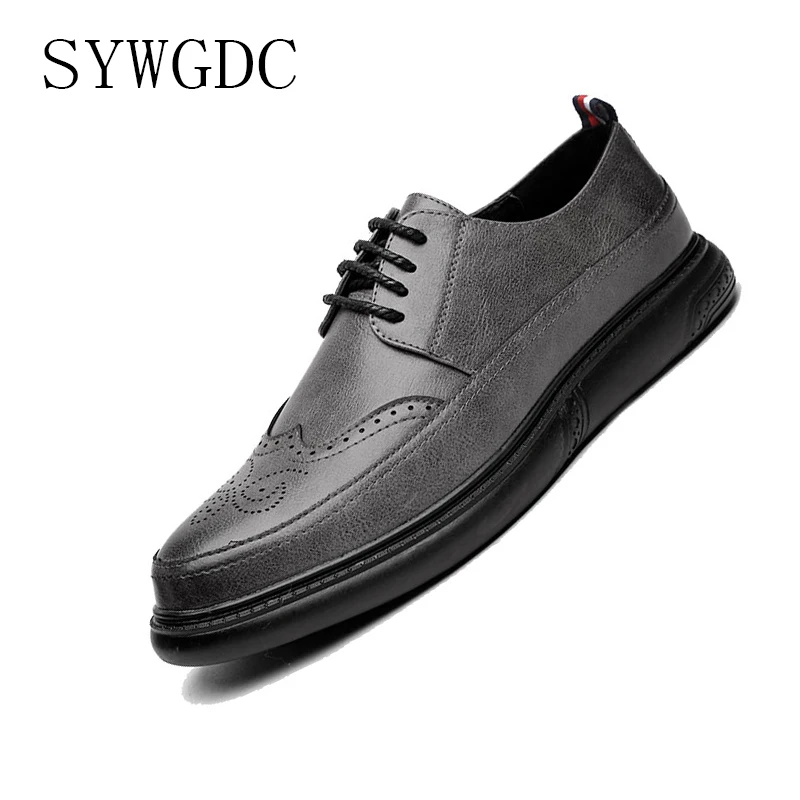 

SYWGDC Leather Formal Men Dress Shoes Microfi Leather Shoes Lace Up Brogue Shoes Flats Oxfords For Men Wedding Office Business S