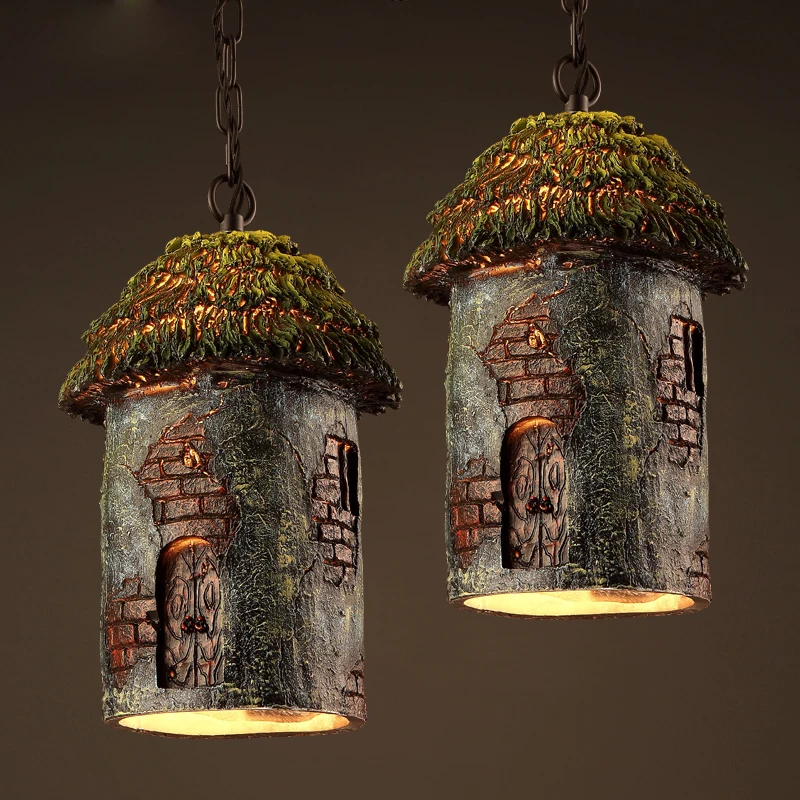 Resin tree house design creative pendant lamp retro resin carving art