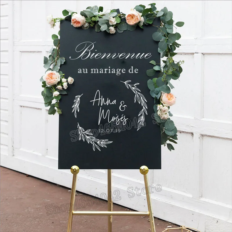 

French Bienvenue Welcome Wedding Sign Decal Stickers Rustic Simple Wedding Decor Removable Vinyl Decals Custom Personalised G392