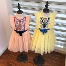 Коллекция 3357 года, нарядное платье принцессы с вышитыми розами и блестками для девочек Детские платья для девочек,, одежда для маленьких девочек 90x1 100x3