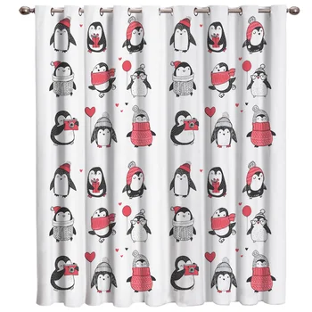 

Penguin Cartoon Sweater in Winter Room Curtains Large Window Window Curtains Dark Decor Outdoor Indoor Swag Window Treatment