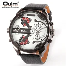 Top OULM Montre Hommes Quartz En Cuir Montre-Bracelet Militaire Sport Multiple Fuseau horaire montres De Mode Analogique Mâle Relogio Masculino
