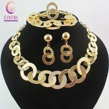 Модный набор украшений для женщин золотистые бусины воротник ожерелье серьги браслет тонкие кольца набор костюмов для вечеринок