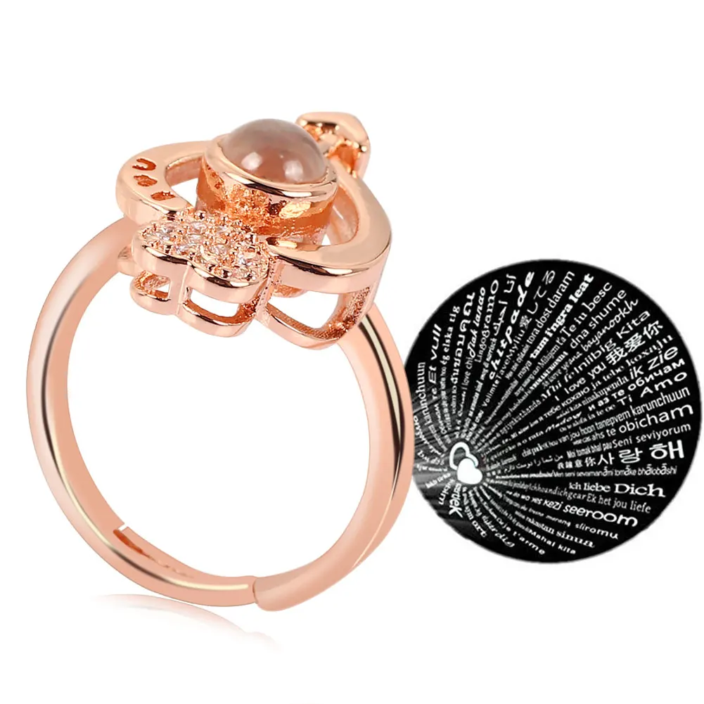 

1pcs Heart Shaped Engagement Ring 100 Language I Love You Projection Rings Rose Gold Silver Color For Women Party Jewelry