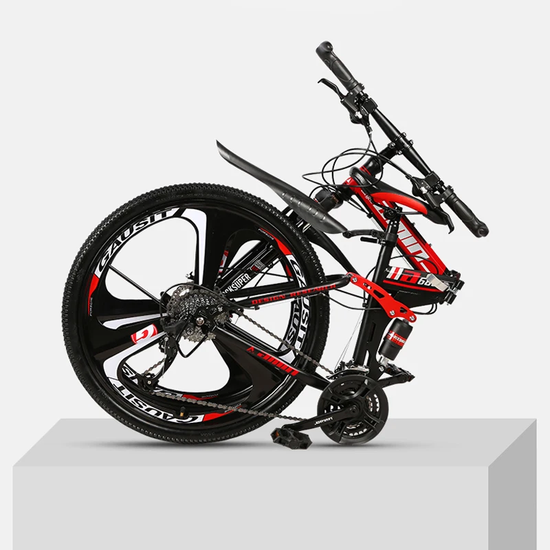 Discount 21 Variable speed mountain bike 24 and 26 inch folding mountain bicycle double damping disc brakes 10 knife wheel mountain bike 5