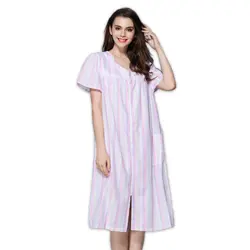 Большие размеры пикантные летние 100% хлопок в полоску женские ночные сорочки простая Женская сна домашние повседневные sleepdress для женщин