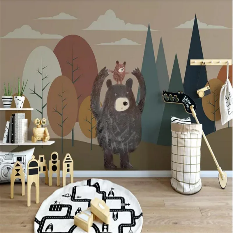 

Custom wallpaper modern minimalist abstract geometric forest bear personality children's room wall waterproof material
