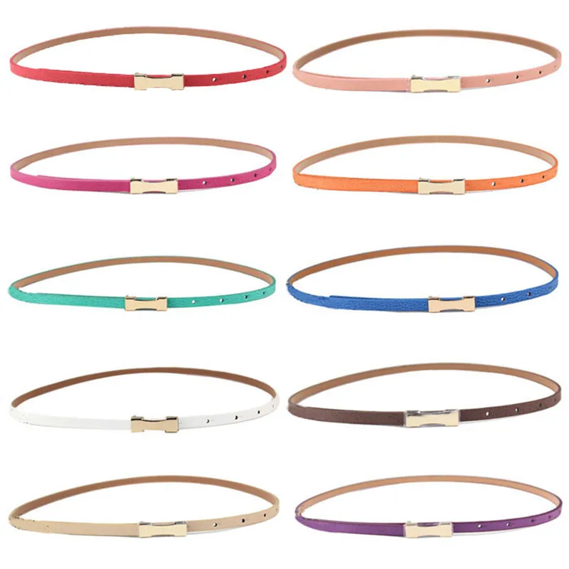 

New Women Lady Fashion Metal Fhin Gold Buckle Skinny PU Leather Waistband Belt For women pants belt 40FE12
