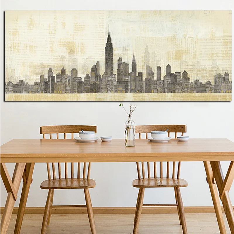 Print Abstract New York Manhanta Skyline City Architecture Building Oil Painting on Canvas Wall Picture Poster For Living Room
