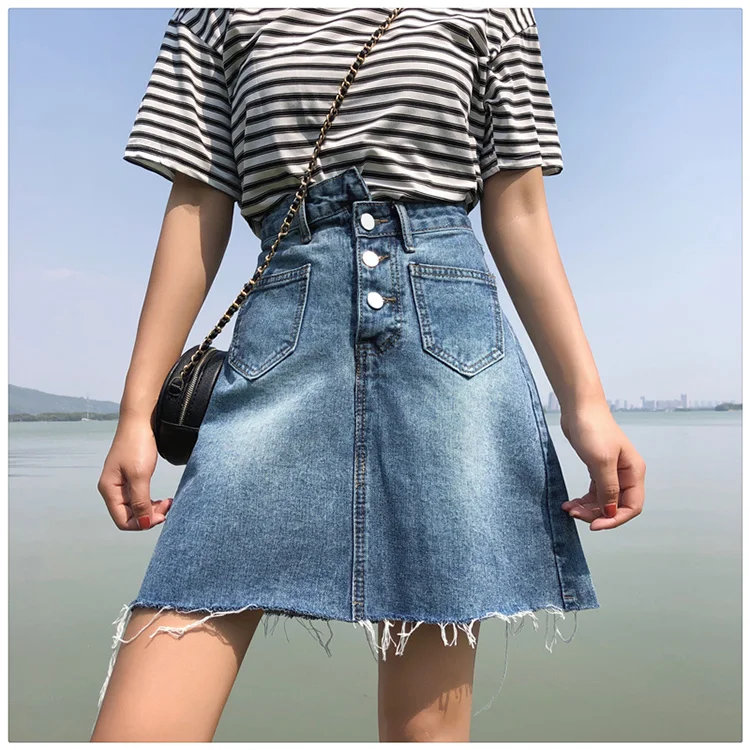 Весна лето большие размеры корейский стиль Офисная Леди Девушка высокая талия джинсовые свободные джинсовые юбки для женщин