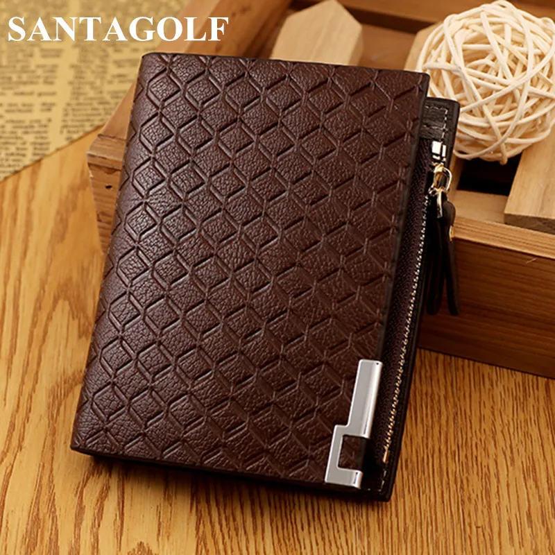 

Fashion Plaid designer Cowhide Leather men wallets Korean style zipper wallet Short Standard Wallets with Coin purses pockets