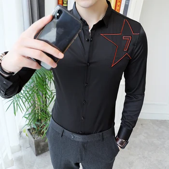 

YC052 * style ICONS pentagram embroidery long sleeve shirts The barber shirt tooling P55 club bar