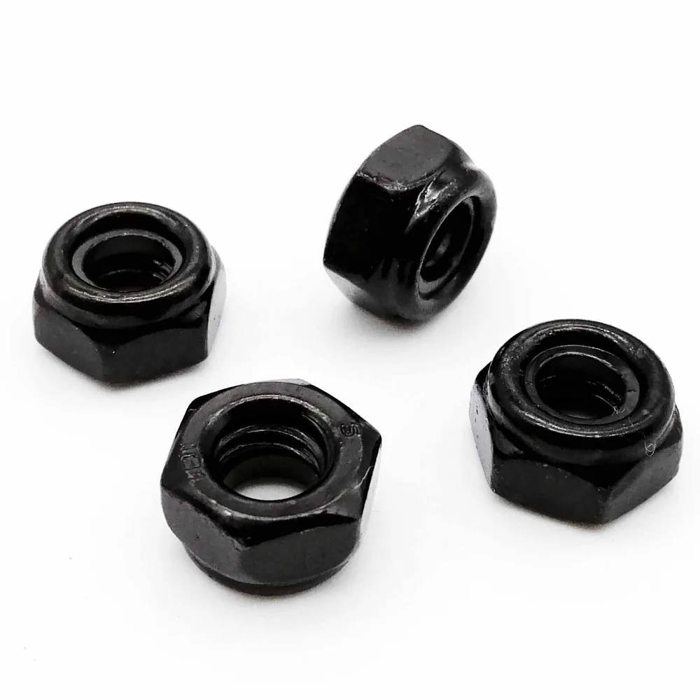 M2 x 0.4mm Nylon Insert Hex Lock Nuts Carbon Steel Black Zinc Plated 50 Pcs 