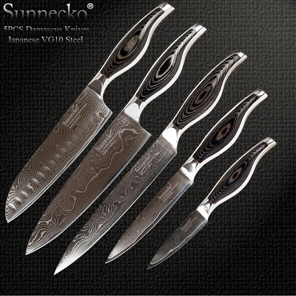 Набор кухонных ножей Sunnecko Chef 5 шт./лот японские ножи VG10 из дамасской стали Pakka