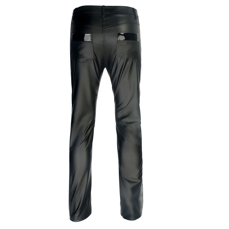 Искусственная кожа для мужчик Брюки Модные Pu материал черные мотоциклетные обтягивающие усиленное Сжатие брюки тонкие мужские брюки Новинка