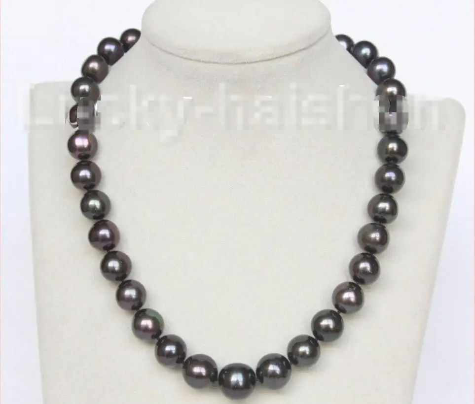 

Hot sale new Style >>>>>17.5" 14mm round freshwater black pearls necklace magnet clasp j10412