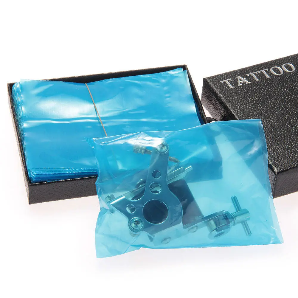 Одна коробка из 200 шт. пластиковые прозрачные синие Чехлы для тату-машин, сумки, аксессуары для тату