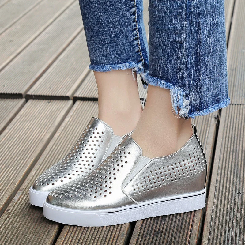 

2019 Summer shoes women flats sneakers ballet flats oxfords shoes Hollow Breathable slip on loafers white cutout flat boat shoes