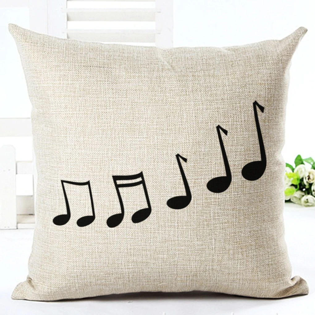 Buy 18'' Cotton Linen Music Notes Throw Pillow Case Sofa Waist Cushion Cover