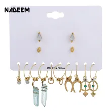 NADEEM стиль смешанные 7 пар/компл. серьги гвоздики в золотом цвете Цвет имитация кварцевые подвеска, серьги, ювелирные изделия для Для женщин подарок