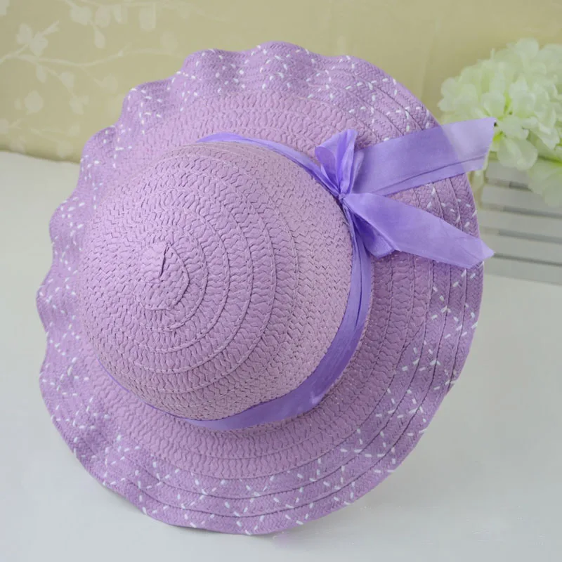 Hotselling Kids Girls Baby Lace Node Brim Summer Beach Sun Straw Hat