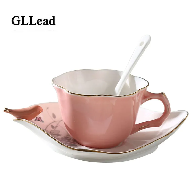 

GLLead Creative Ceramic Coffee Cup European Style Tea Cups Saucer Set Home Breakfast Milk Teacup Porcelain Fashion Drinkware