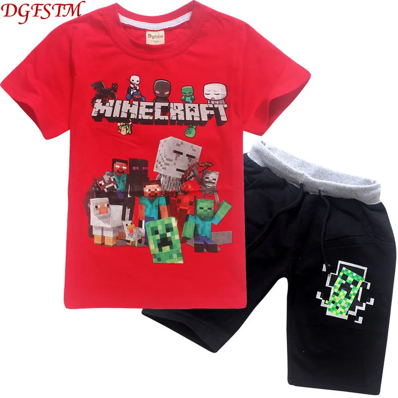 الصيف الأطفال الكرتون Minecraft الفتيان و الفتيات القطن بأكمام قصيرة تي شيرت + السراويل عارضة بدلة رياضية للأطفال الملابس