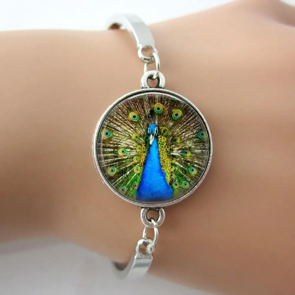 Peacock Bracelet,Blue.Pendant.Charms.Bangle,Peacock. Art. Picture