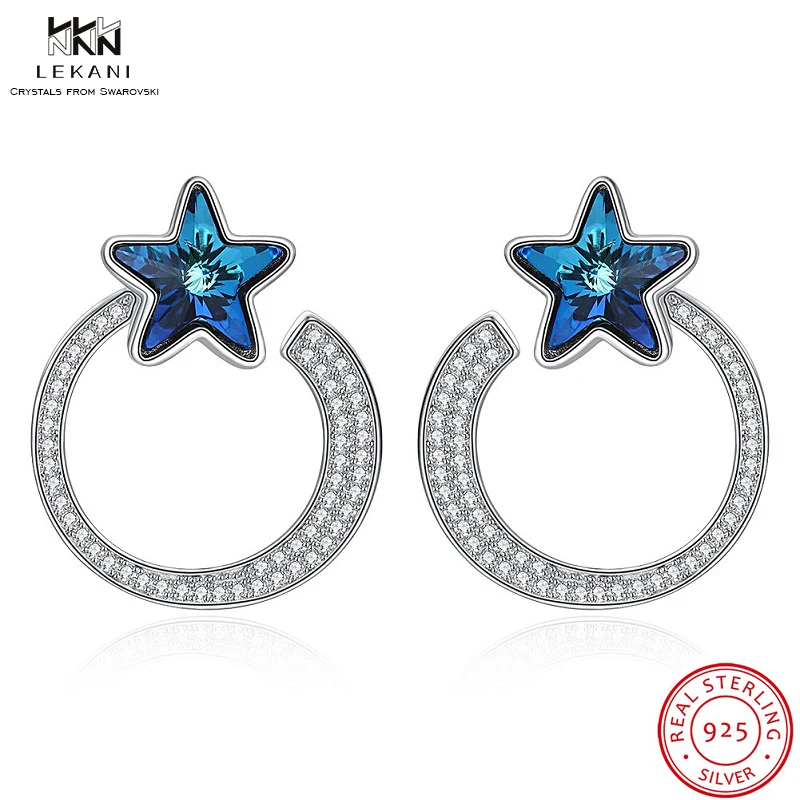 

LEKANI Crystals From Swarovski Drop Earring 925 Star Crystal Gift Pendant Drop Earrings Women's open round earrings Fine jewelry