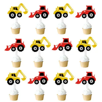 Baby shower Construction vehicle theme birthday decoration baby child birthday party supplies baby shower decoration car party - Цвет: 12pcs cake topper