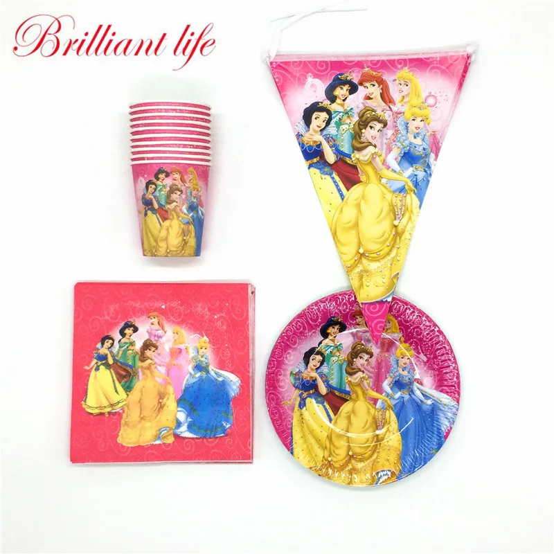 

Disney Six Princess Theme 50pcs/lot Baby Shower Cartoon Paper Tableware Girl Birthday Party Paper Cup Plate Banner Napkin Supply