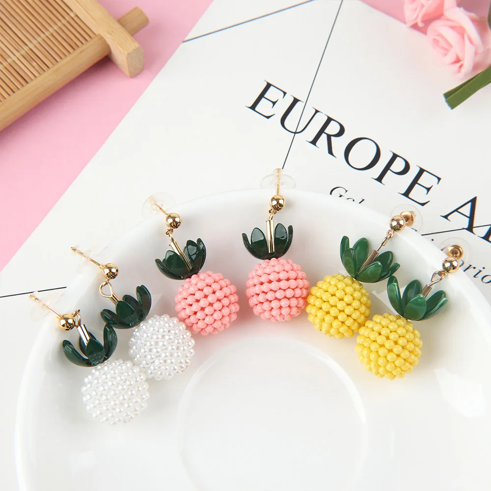 

1Pair Leaf Drop Dangle Earrings Fruit Ear for Women Gift Lovely Candy Color Pineapple Ball New Arrival Fashion Statement Jewelry