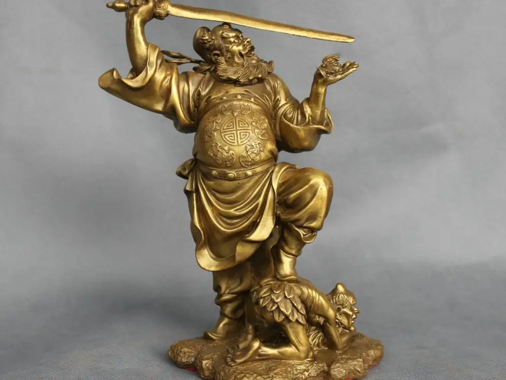 

10'' China Mythology The Exorcist Zhong Kui Slaughter Devil Bronze Statue