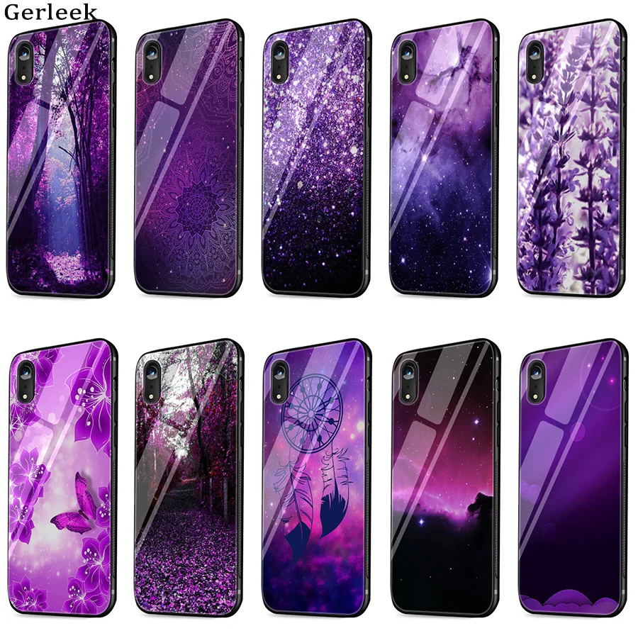 Стеклянный чехол для телефона фиолетовый iPhone 5 5S SE 6 6s 7 8 Plus X XS XR Max защитный