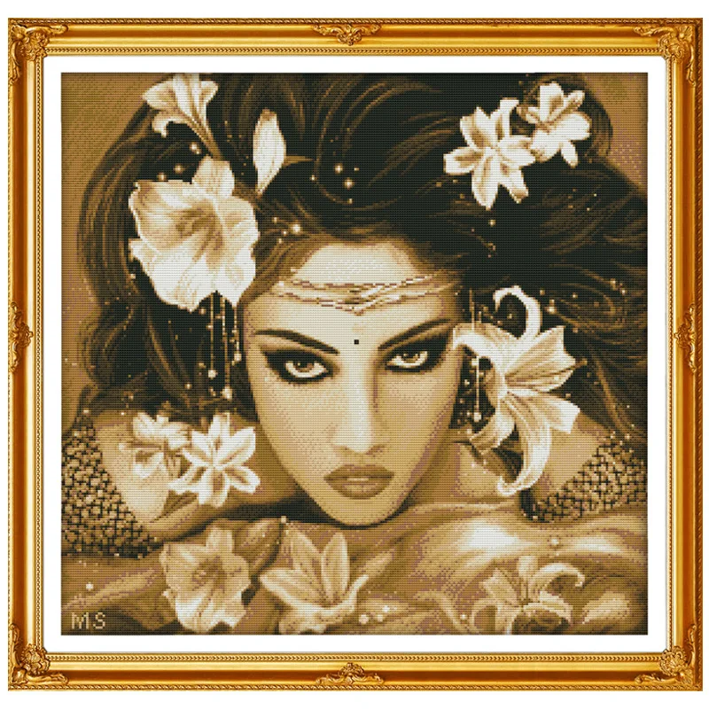 

Charming woman in flowers Printed Canvas DMC Counted Cross Stitch Kits printed Cross-stitch set Embroidery Needlework