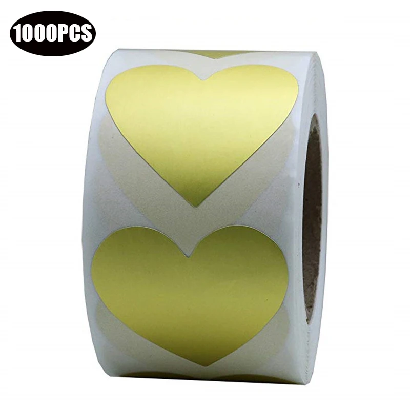 

1000PCS Gold Love Heart Stickers Natural Paper 1 Inch Adhesive Labels for Gifts Package wedding decoration Stickers 500 Per Roll
