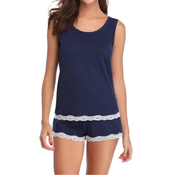 

Pajamas For Women Summer 2020 Hot Sale Short Sleeve O Neck Casual Heigh Quality Lace Patchwork Tops And Shorts Sets Sleep Wear
