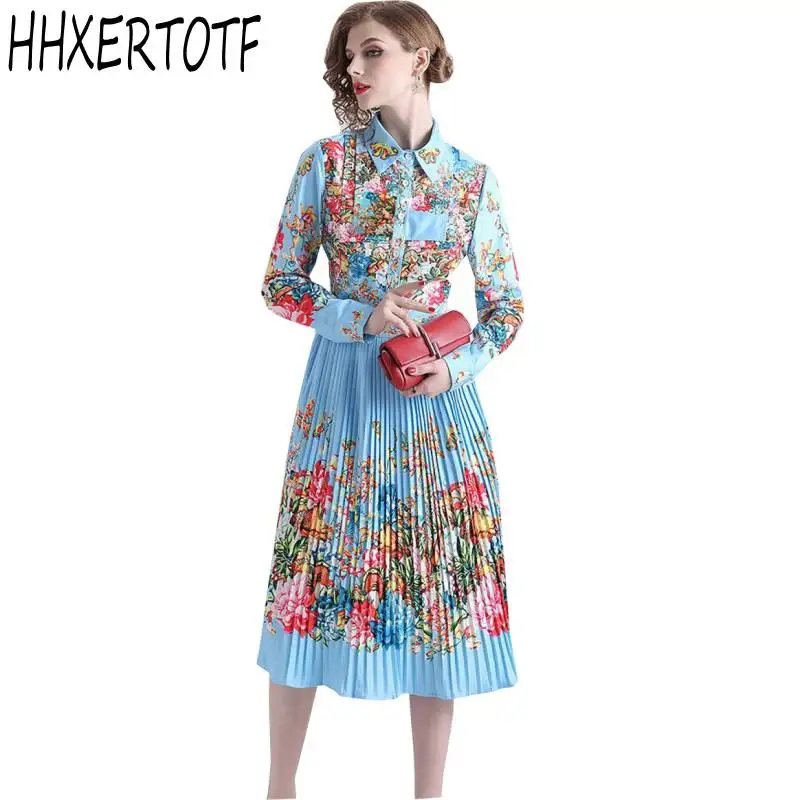 

Newest 2019 Summer Long Maxi Dress Women's long Sleeves turn down collar Floral Print Casual Dresses